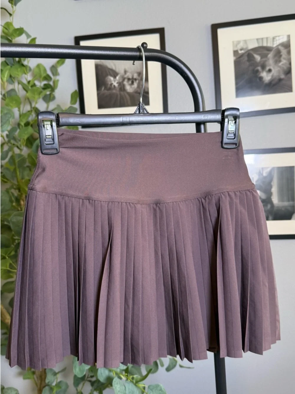 ALO Yoga Pleated Skater Mini Skirt — Chocolate Brown